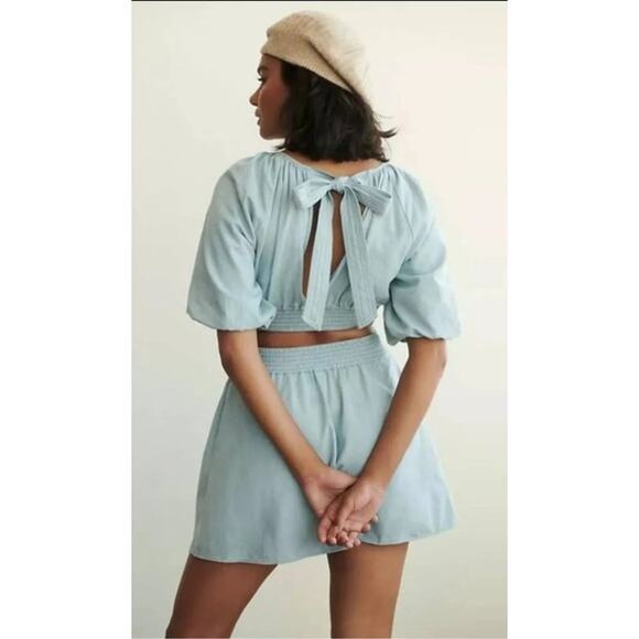 Anthropologie x Love the Label Puff Sleeve Mini Dress in Powder Blue | XS - Picture 4 of 8
